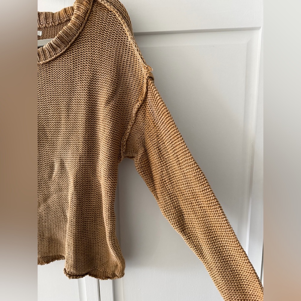American Eagle 100% Cotton Oversized Knit Sweater XS Camel Slouchy Cozy Neutral - Picture 8 of 10